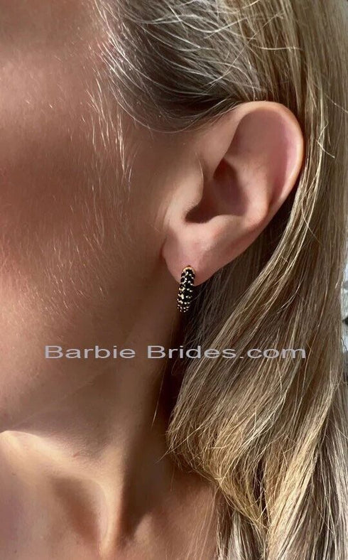 Exquisite Micro Pave 14K Gold Plated Black Cubic Zirconia Men Women Hoop Earring